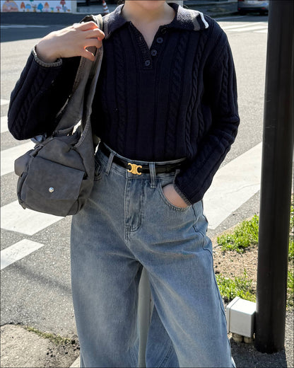 ラインネックニットポロ B2199