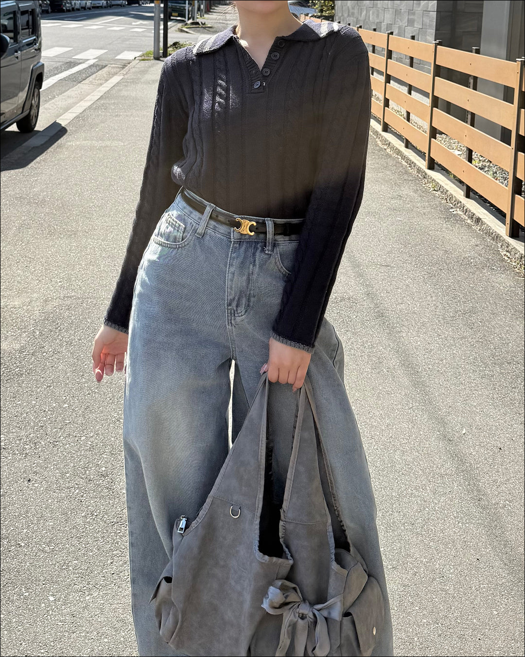 ラインネックニットポロ B2199