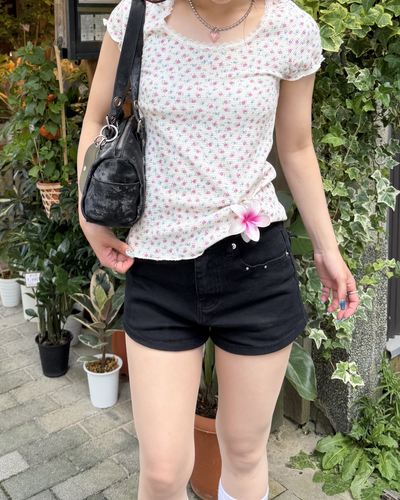 小花柄リブフリルT BB0181