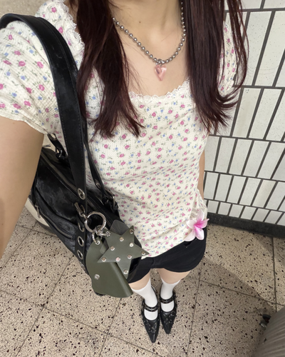 小花柄リブフリルT BB0181