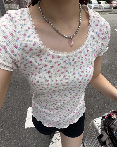小花柄リブフリルT BB0181