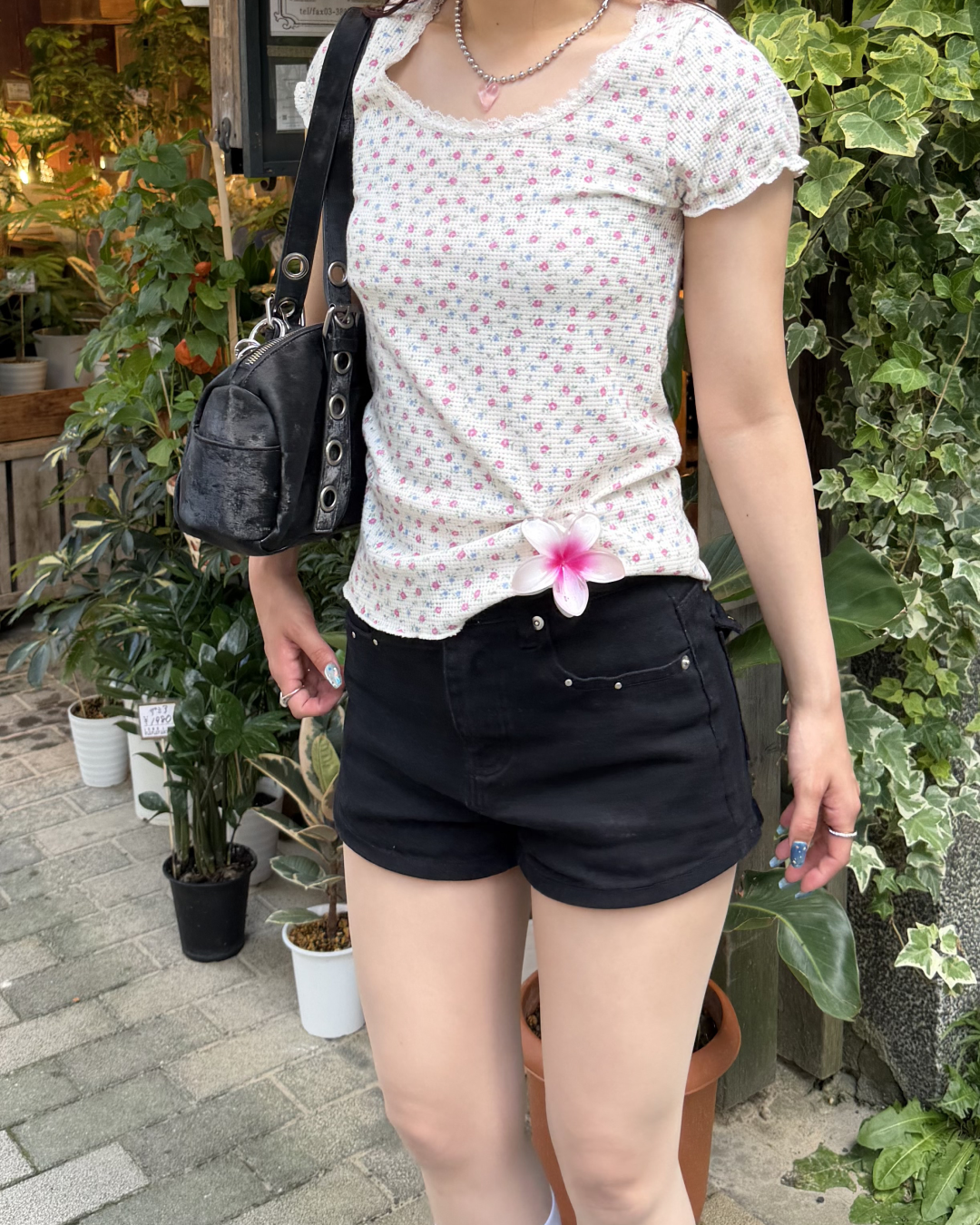 小花柄リブフリルT BB0181