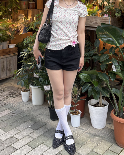 小花柄リブフリルT BB0181