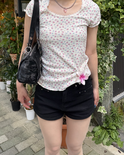 小花柄リブフリルT BB0181