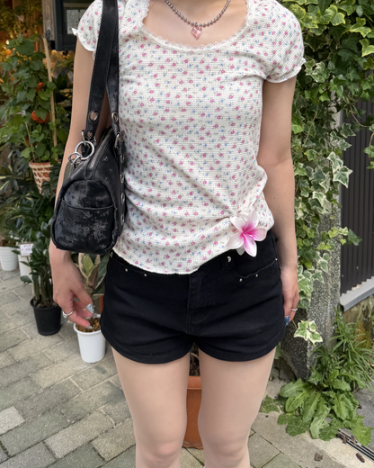 小花柄リブフリルT BB0181