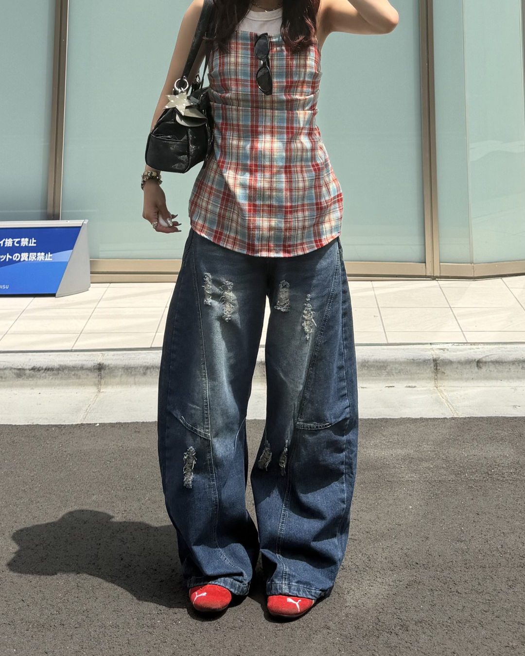 ワイドレッグダメージカーブデニム BB0189