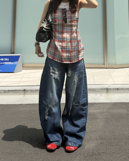 ワイドレッグダメージカーブデニム BB0189