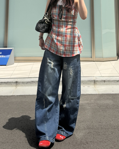 ワイドレッグダメージカーブデニム BB0189
