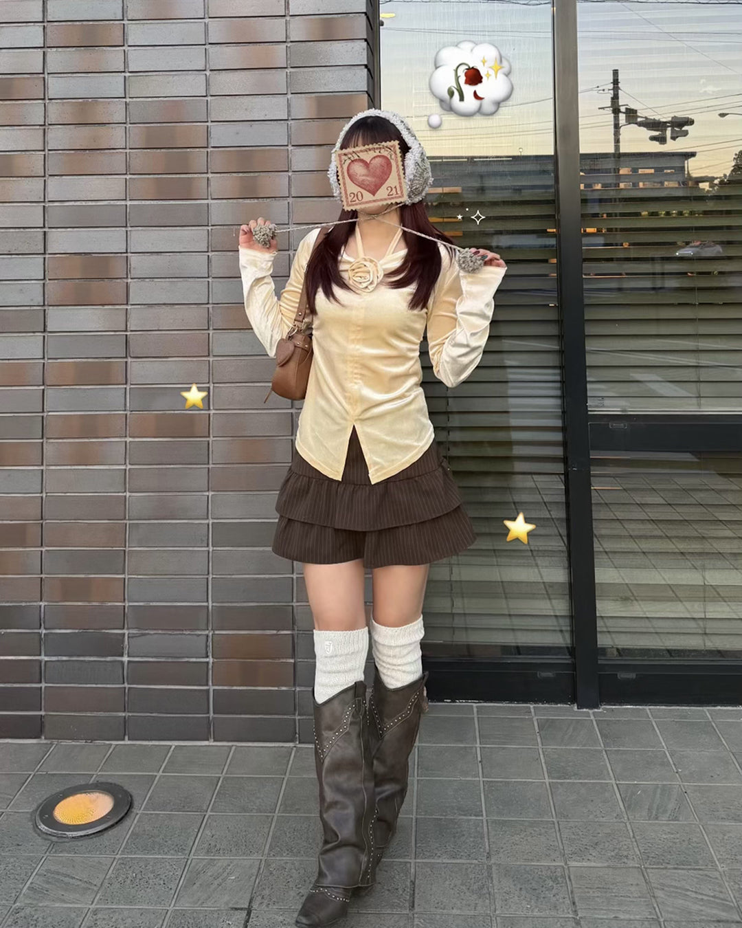 ローズコサージュ付きベロアブラウス BB0351
