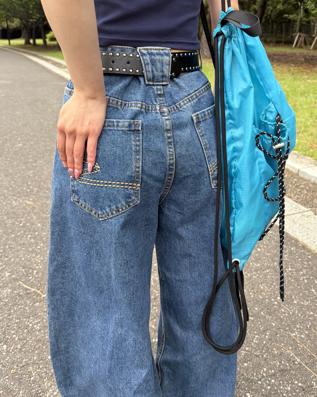 【即納】刺繍バックポケットワイドデニム BB5000