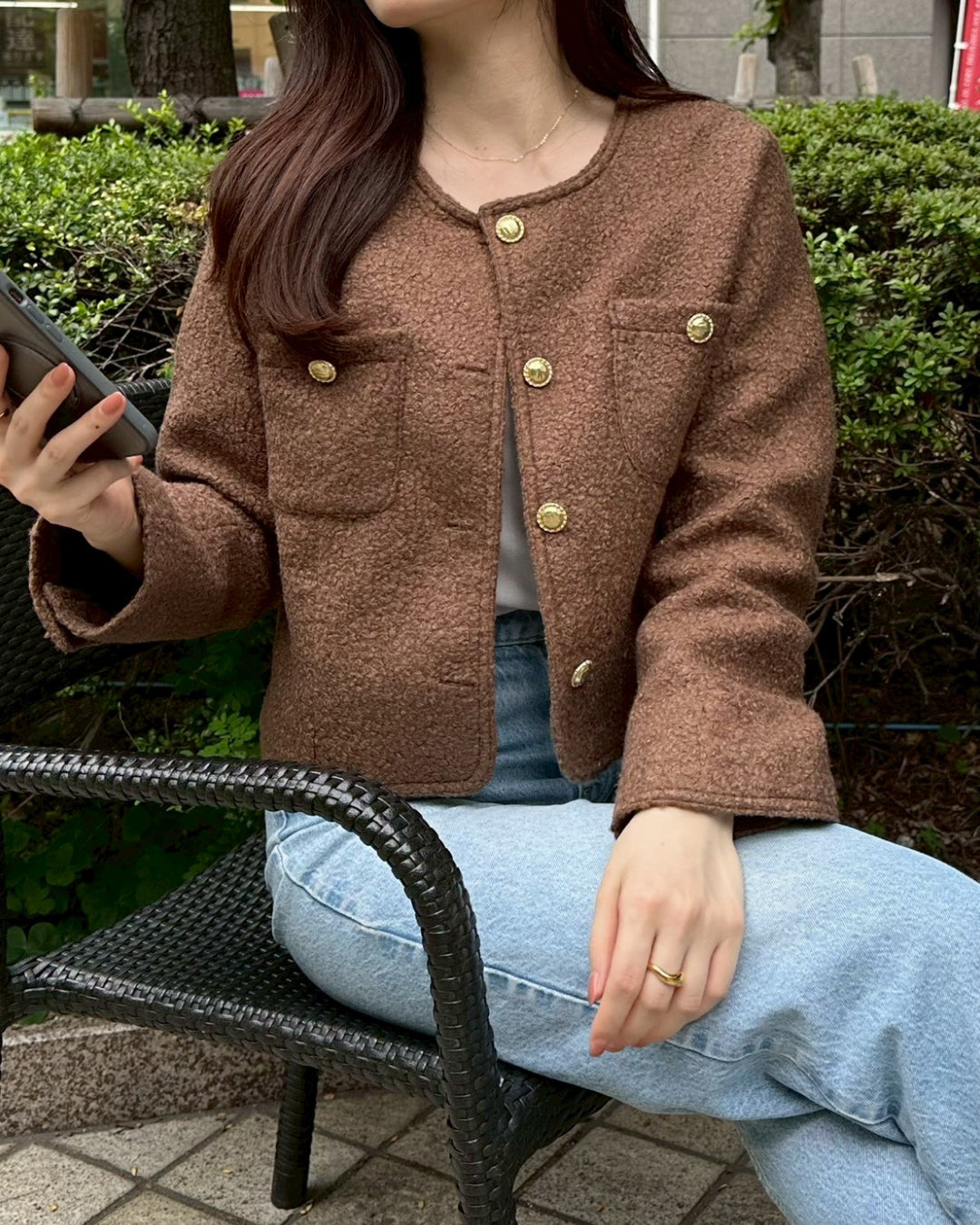 ブラウンノーカラーショートジャケット BM0102