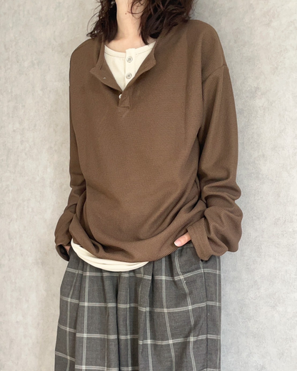 ワッフルレイヤードヘンリーネックカットソー CH0024 – YOLO ワッフルレイヤードヘンリーネックカットソー CH0024 – YOLO