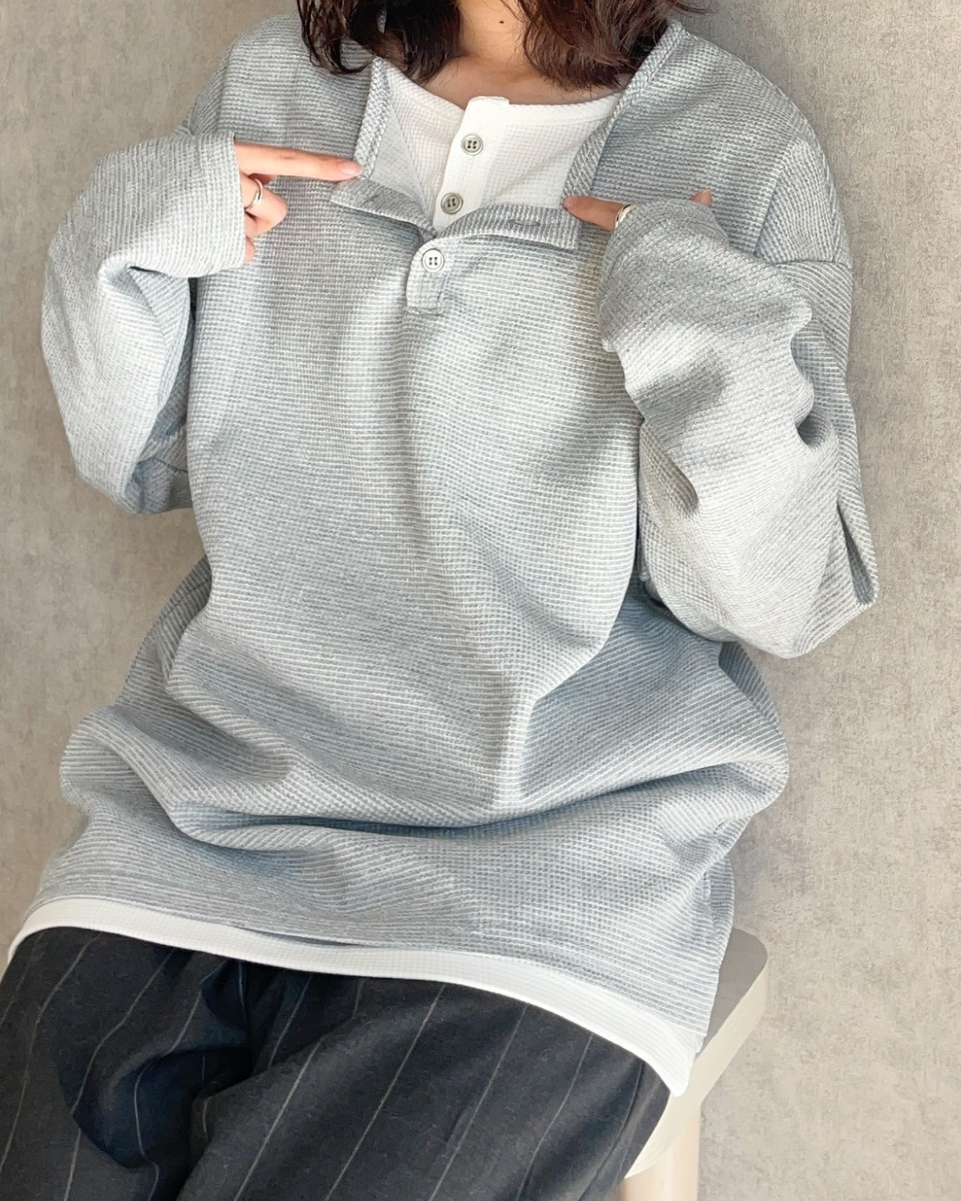 ワッフルレイヤードヘンリーネックカットソー CH0024 – YOLO ワッフルレイヤードヘンリーネックカットソー CH0024 – YOLO