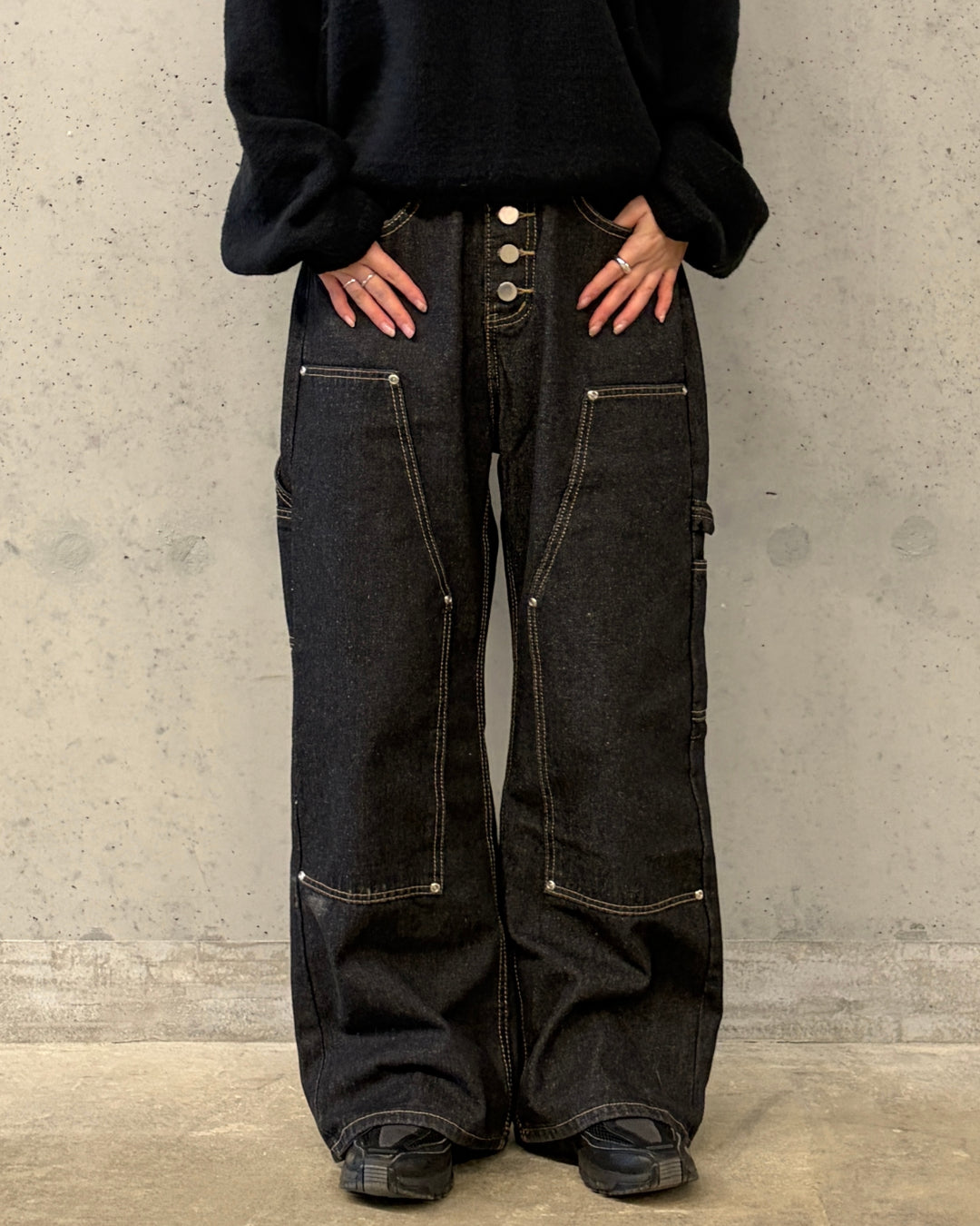 即納】ステッチラインボタンフライカーブデニムパンツCH0245 – YOLO