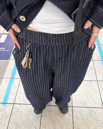 【即納】クロップドストライプバルーンパンツ CH2022