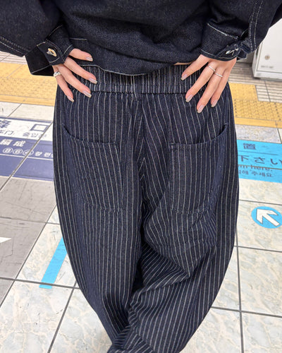 【即納】クロップドストライプバルーンパンツ CH2022