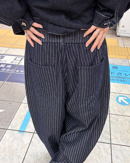 【即納】クロップドストライプバルーンパンツ CH2022
