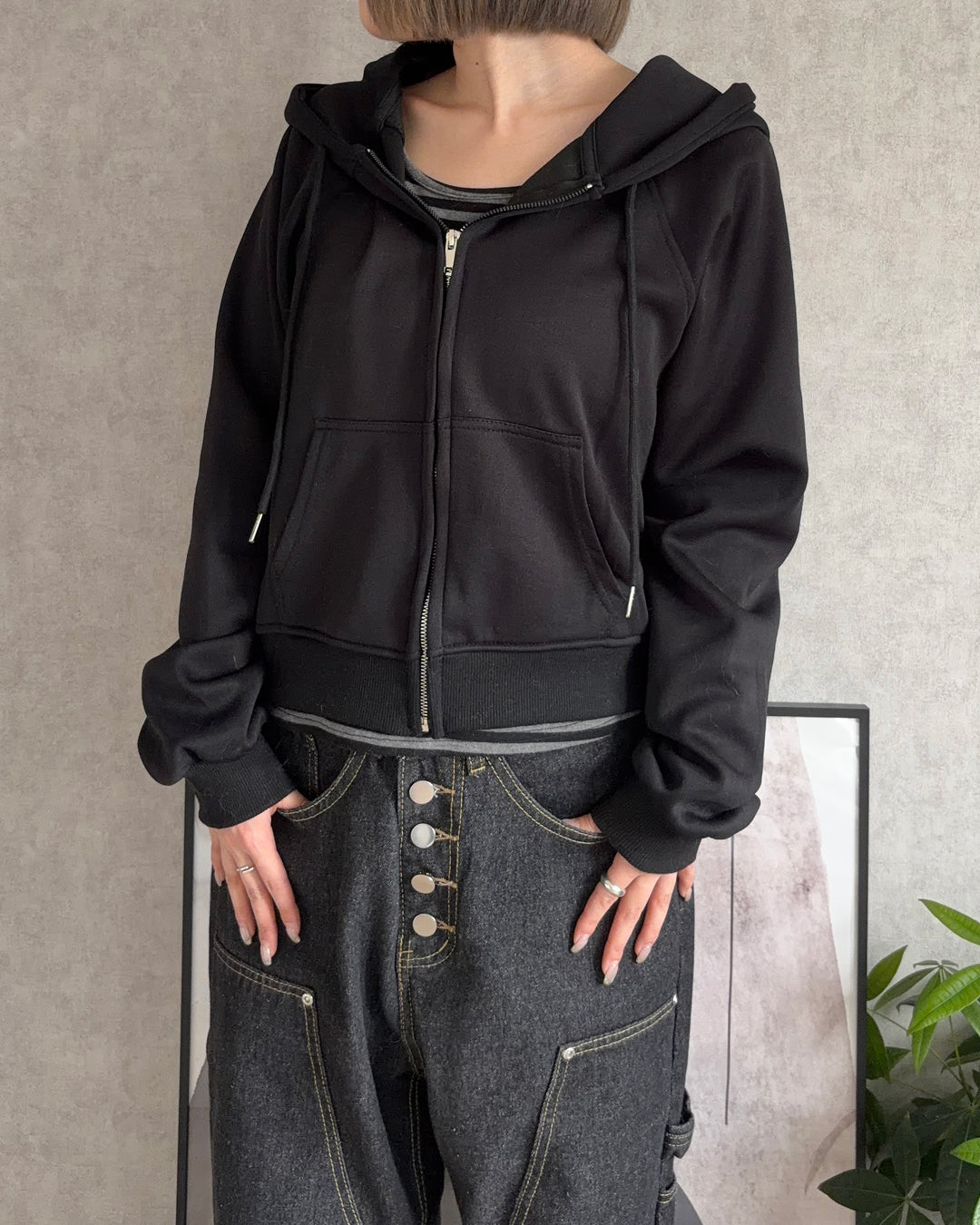 ブラックジップパーカー CH2041