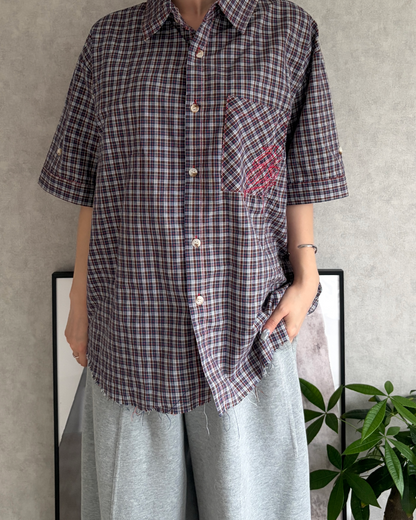 刺繍デザインチェックシャツ CH2154