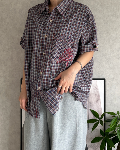 刺繍デザインチェックシャツ CH2154