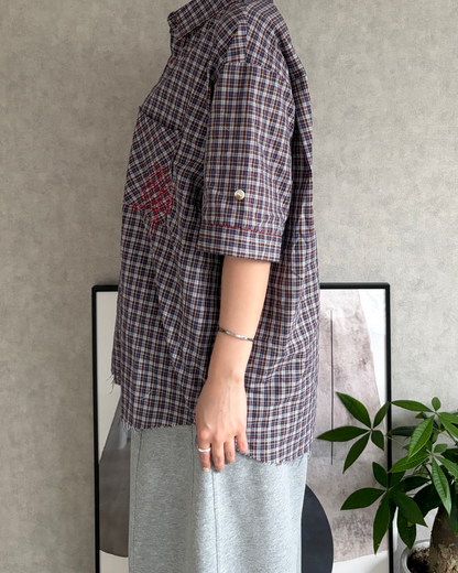 刺繍デザインチェックシャツ CH2154