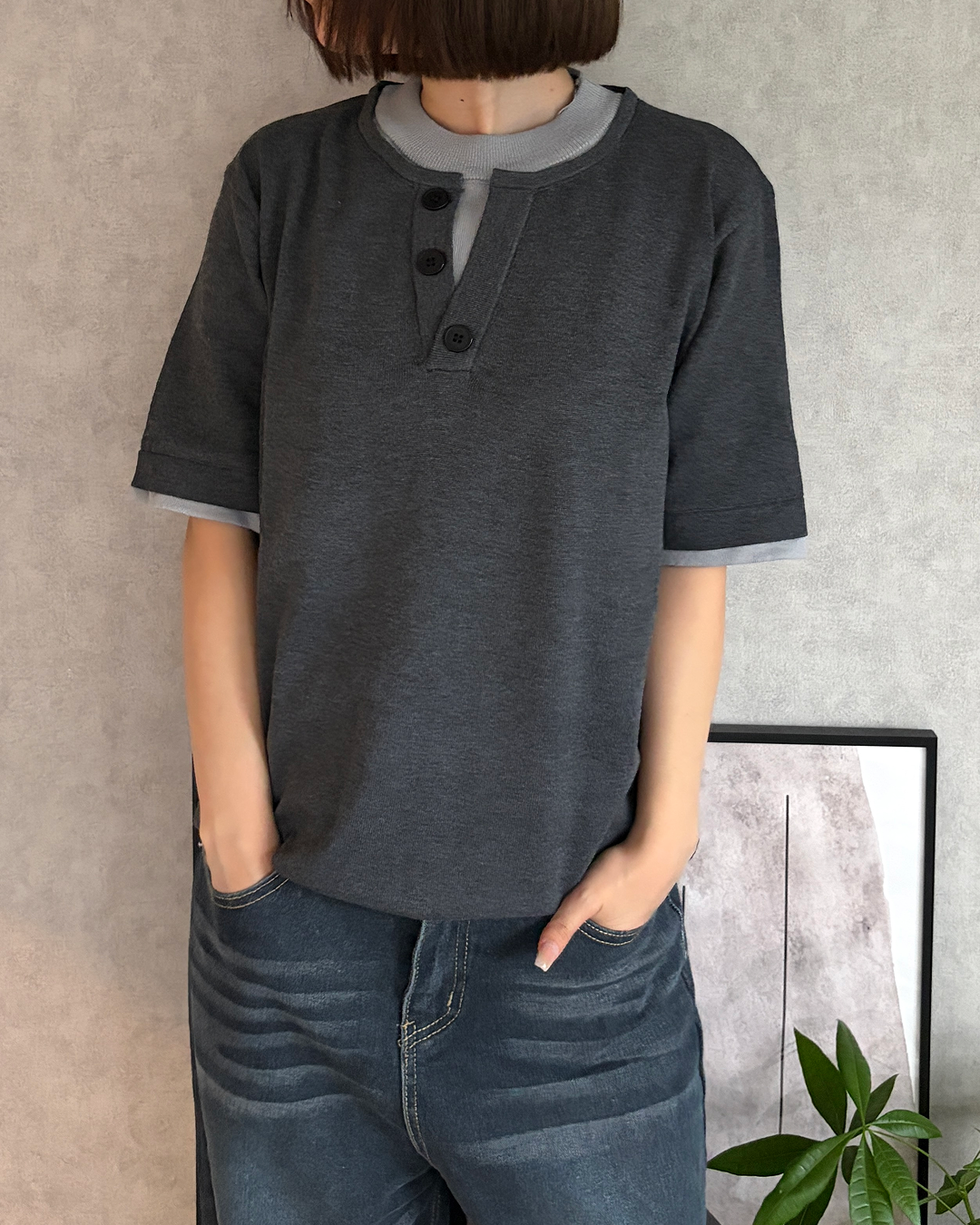 シンプルツーピースヘンリーネックT CH2347