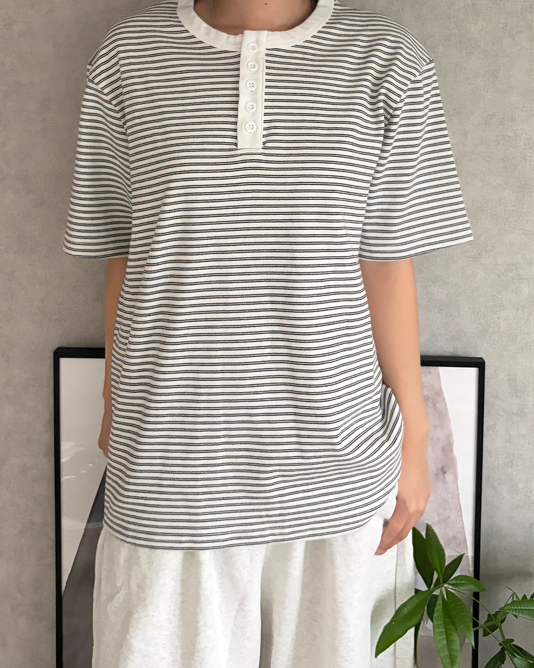 ストライプヘンリーネックTシャツ CH2349