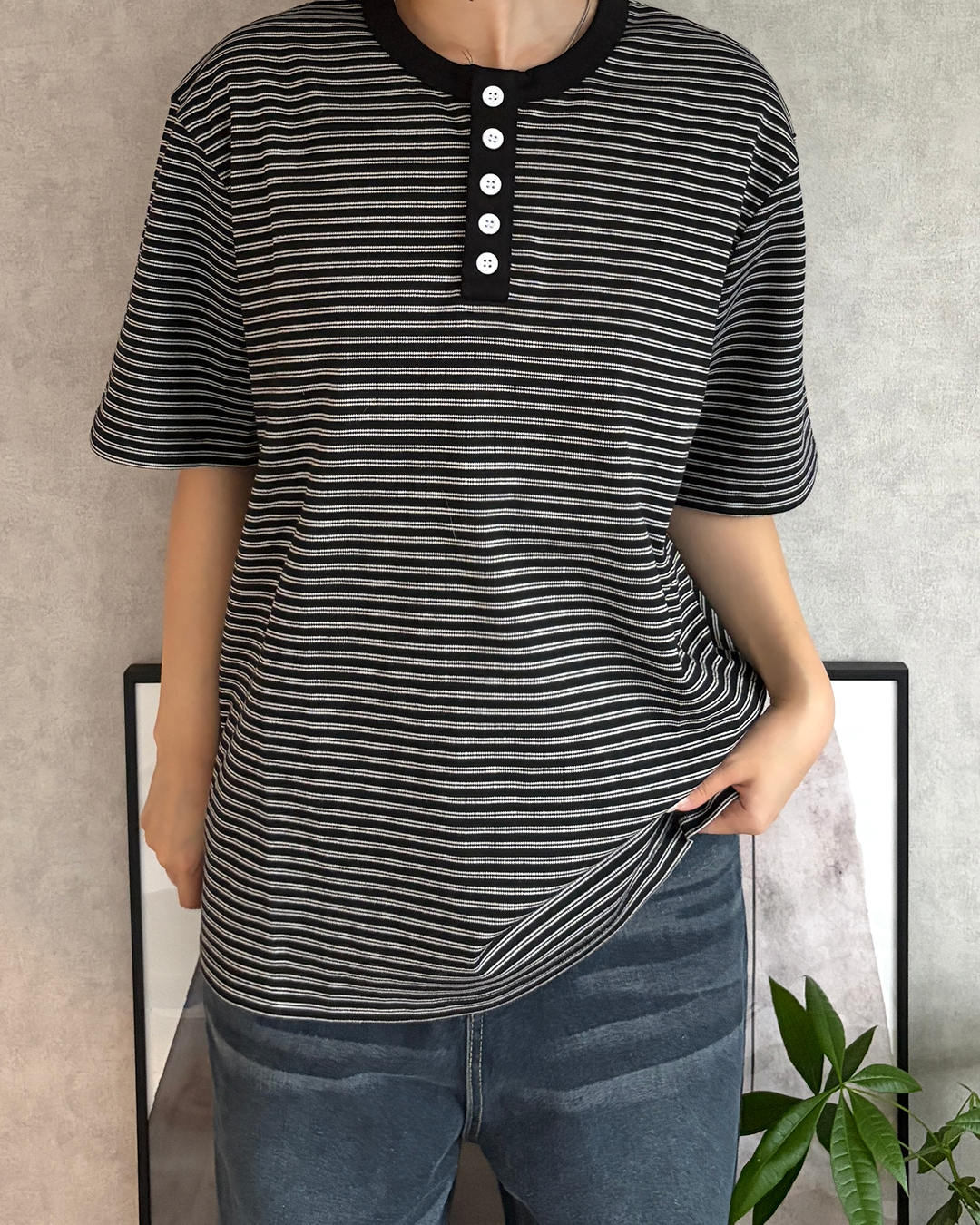 ストライプヘンリーネックTシャツ CH2349