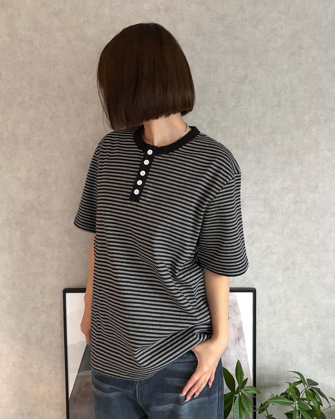 ストライプヘンリーネックTシャツ CH2349