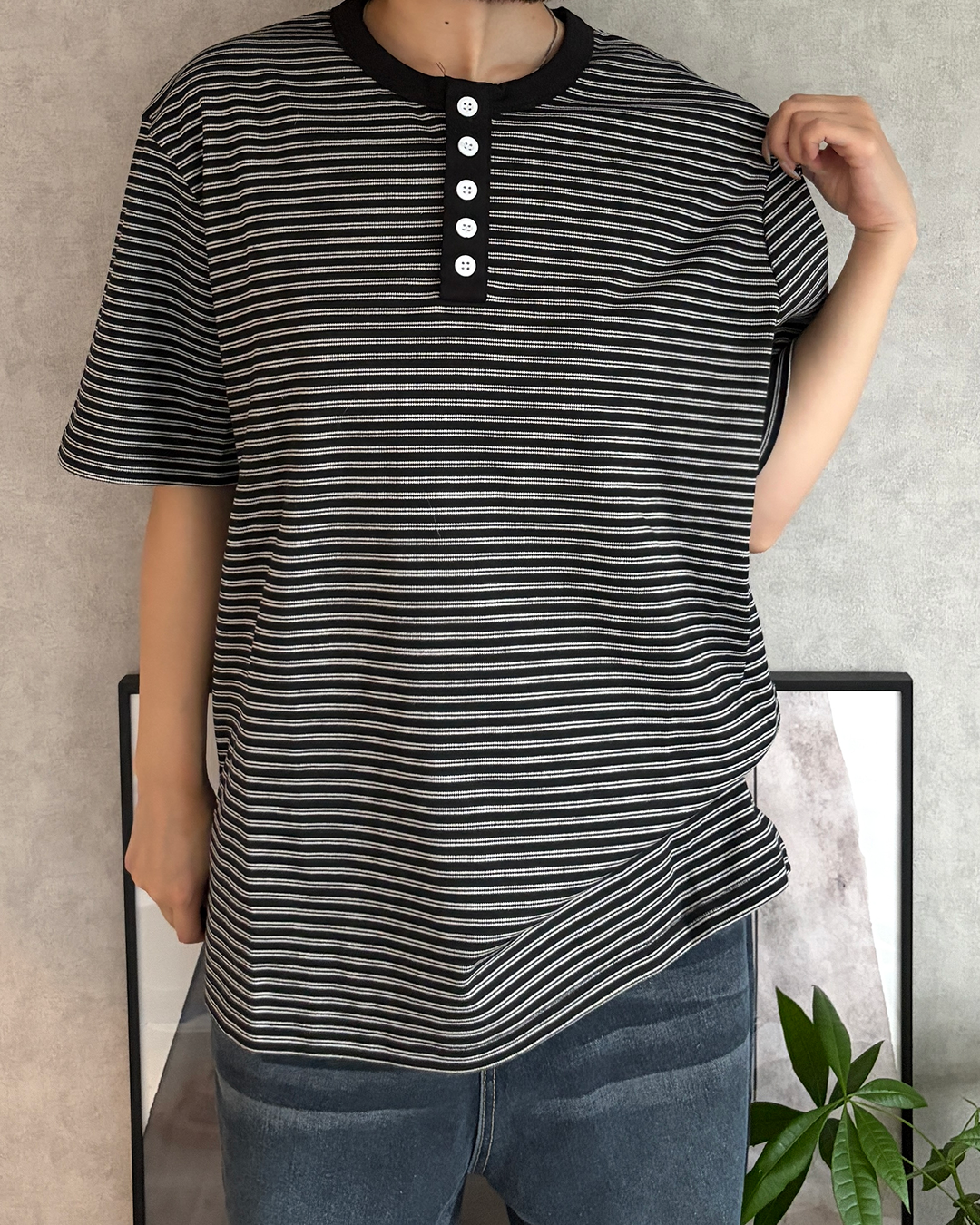 ストライプヘンリーネックTシャツ CH2349