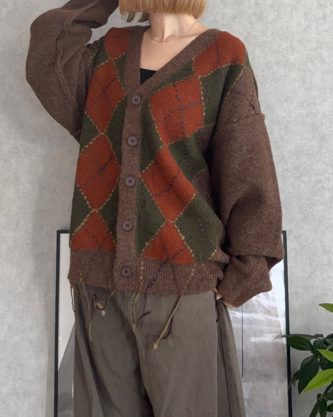 【即納】アーガイルフリンジニットCH5000