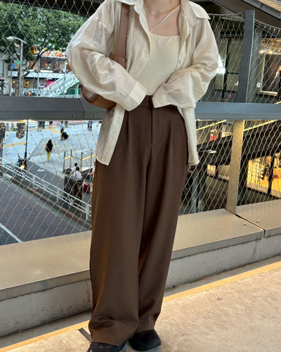 ブラウンストレートワイドスラックス CM0050