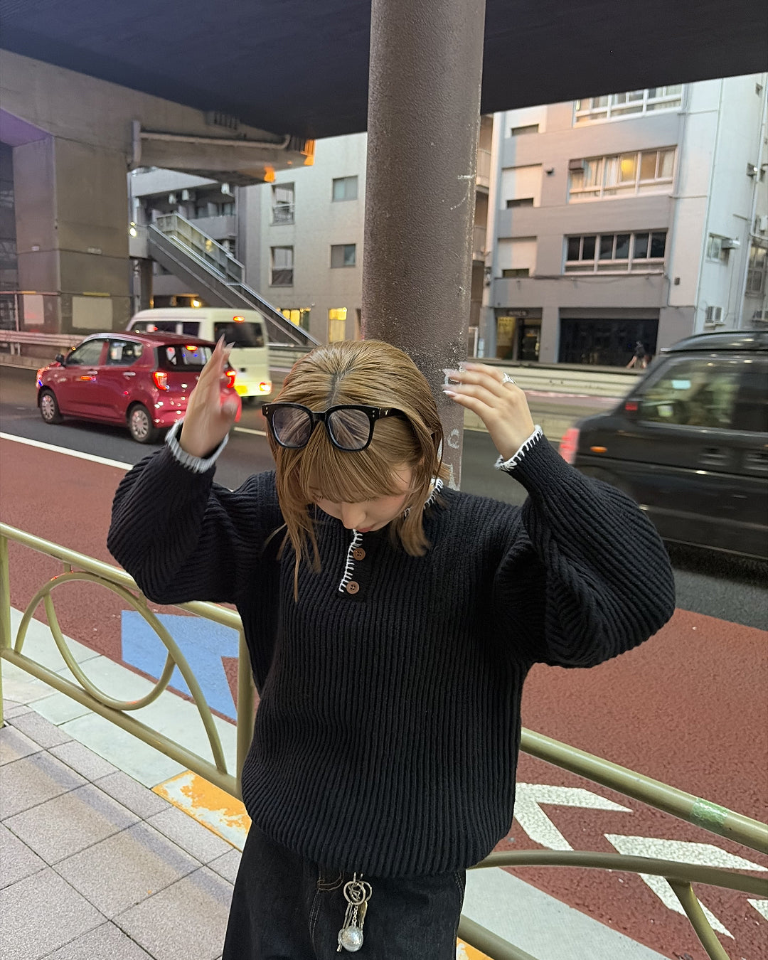 ホワイトステッチヘンリーリブニット　CW0044