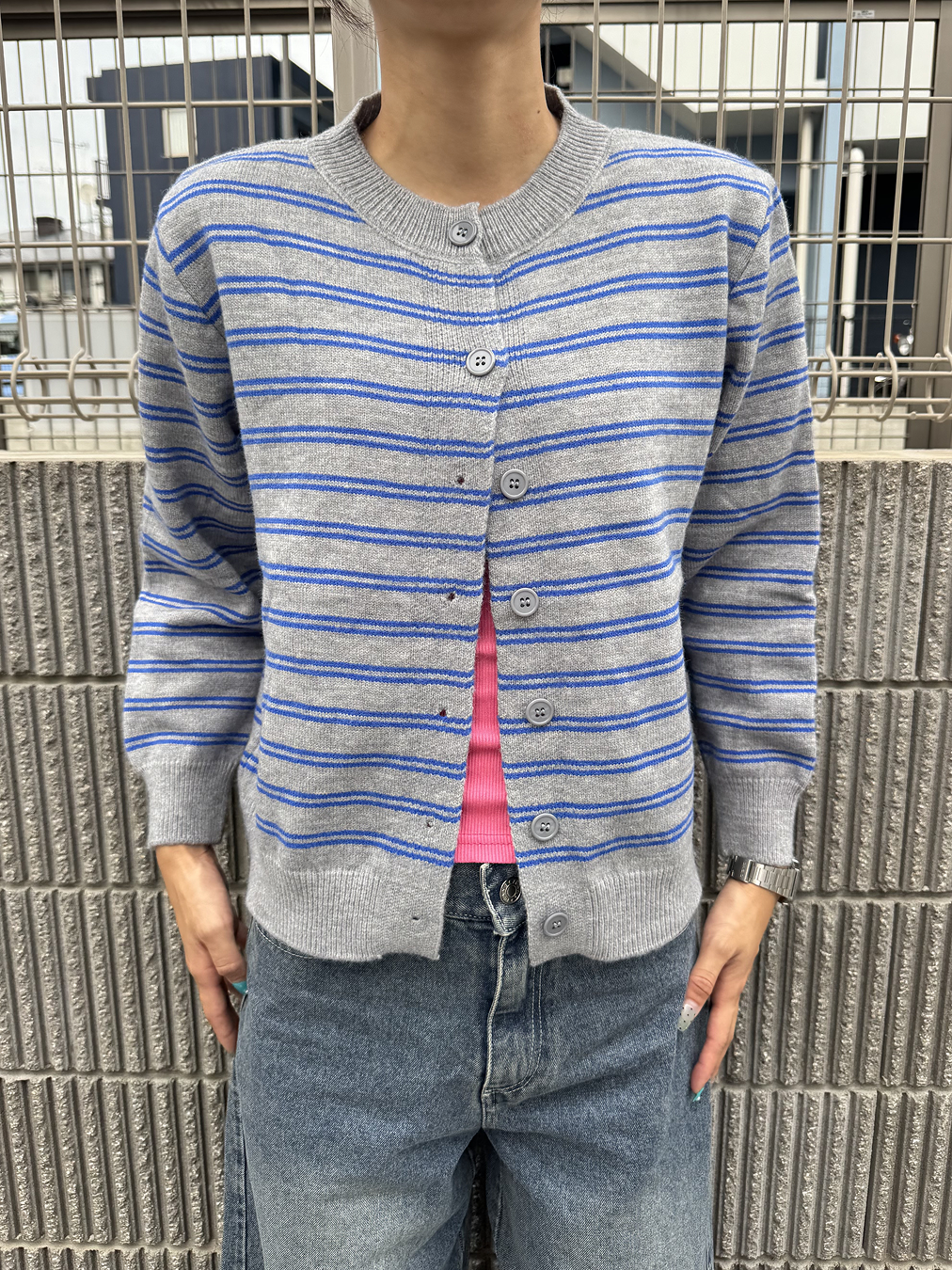 レトロストライプロングカーディガン DG0006