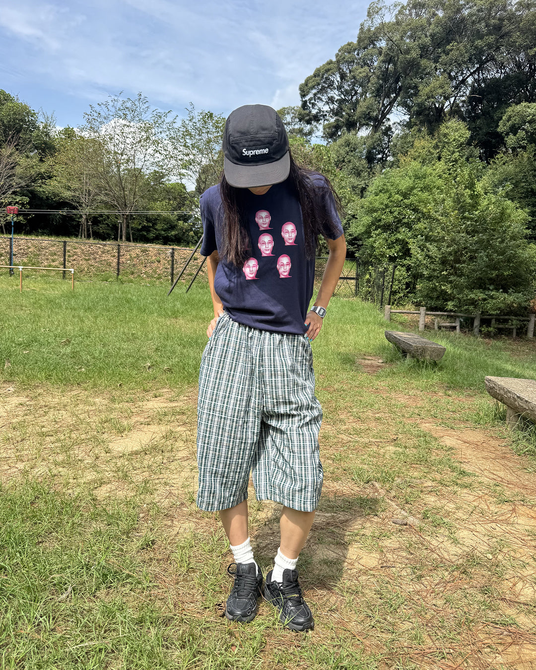 クロップドスポーティーカジュアルチェックショーツ DG0030