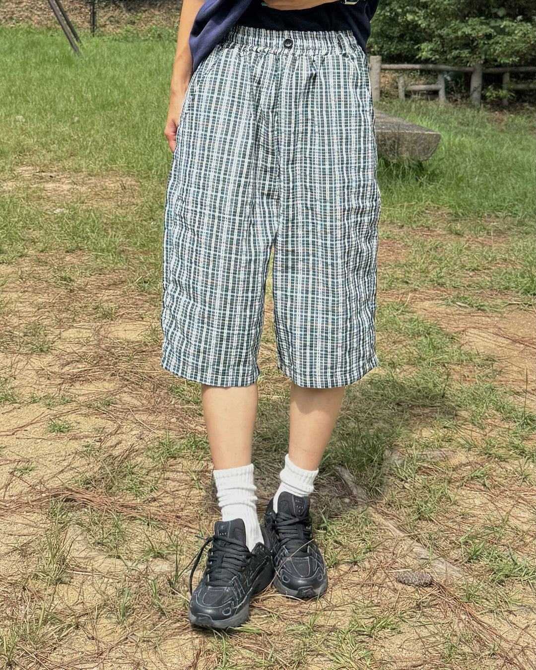 クロップドスポーティーカジュアルチェックショーツ DG0030 – YOLO