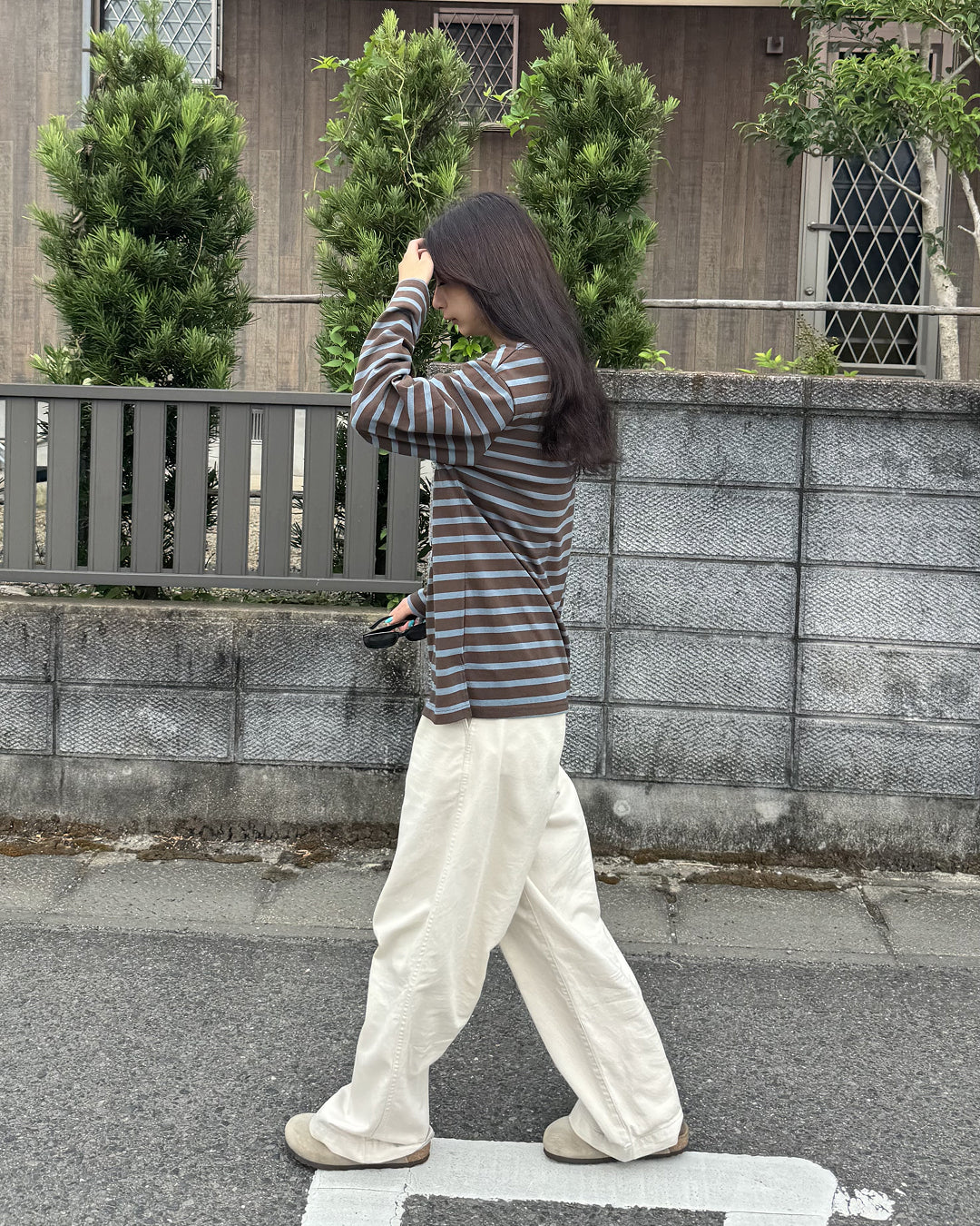 オーバーサイズツーカラーボーダートップス DG0033