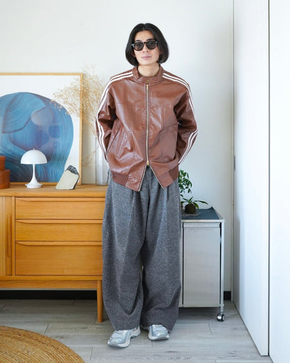 ヴィンテージレザーライクダブルジップトラックジャケット ID0119