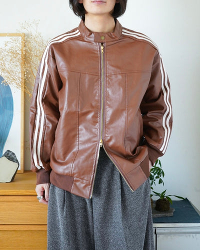 ヴィンテージレザーライクダブルジップトラックジャケット ID0119