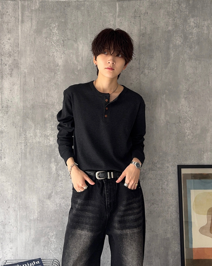 【即納】ヘンリーネックワッフルロンT SY0110
