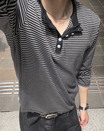 マイクロボーダーヘンリーネックロングTシャツ EN0028
