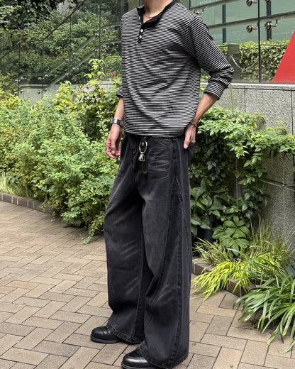 マイクロボーダーヘンリーネックロングTシャツ EN0028