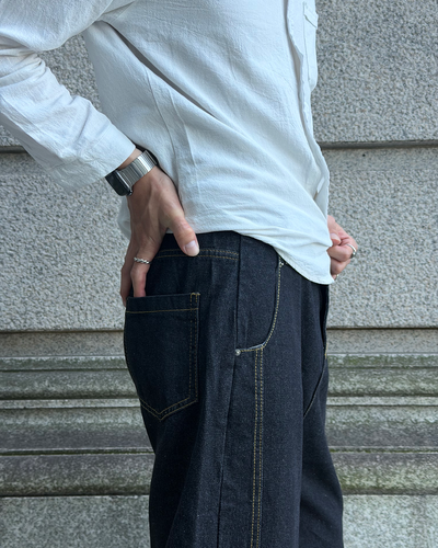 ステッチラインノンウォッシュワイドデニムパンツ EN0106