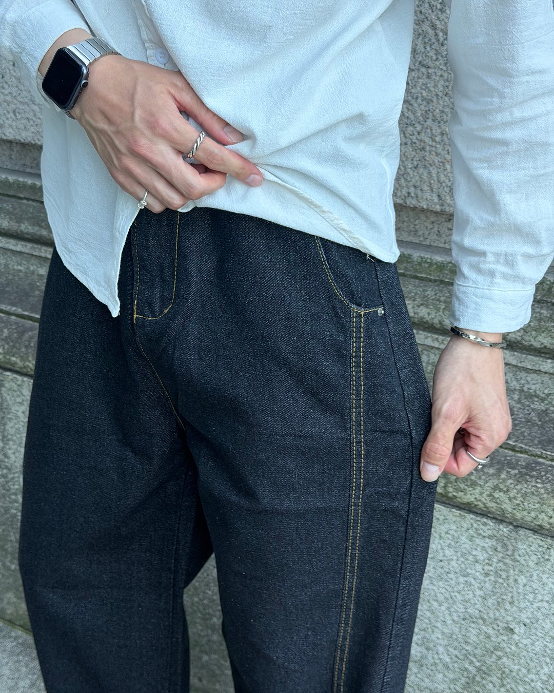 ステッチラインノンウォッシュワイドデニムパンツ EN0106