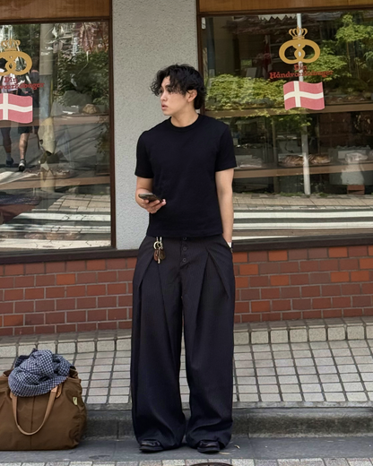 ストライプタック入りボタンフライスラックス
FR0026