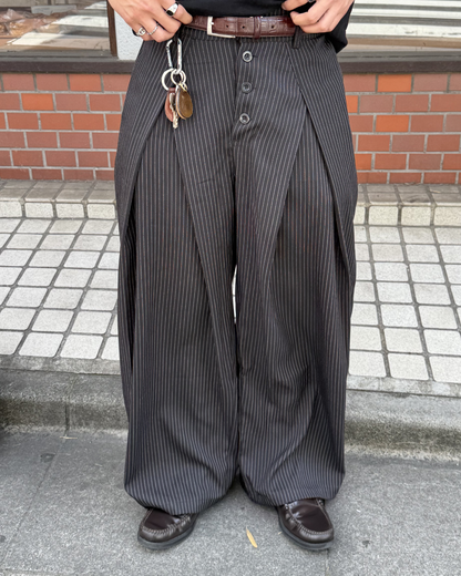 ストライプタック入りボタンフライスラックス
FR0026