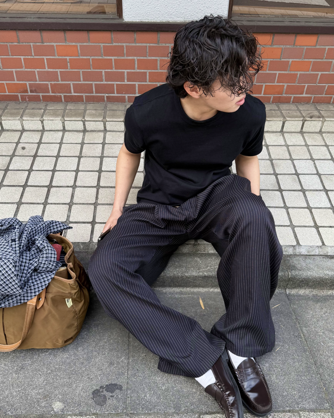 ストライプタック入りボタンフライスラックス
FR0026