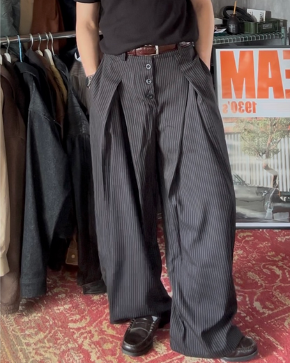 ストライプタック入りボタンフライスラックス
FR0026
