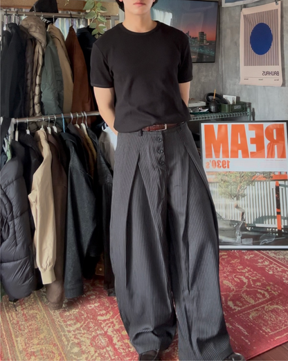 ストライプタック入りボタンフライスラックス
FR0026