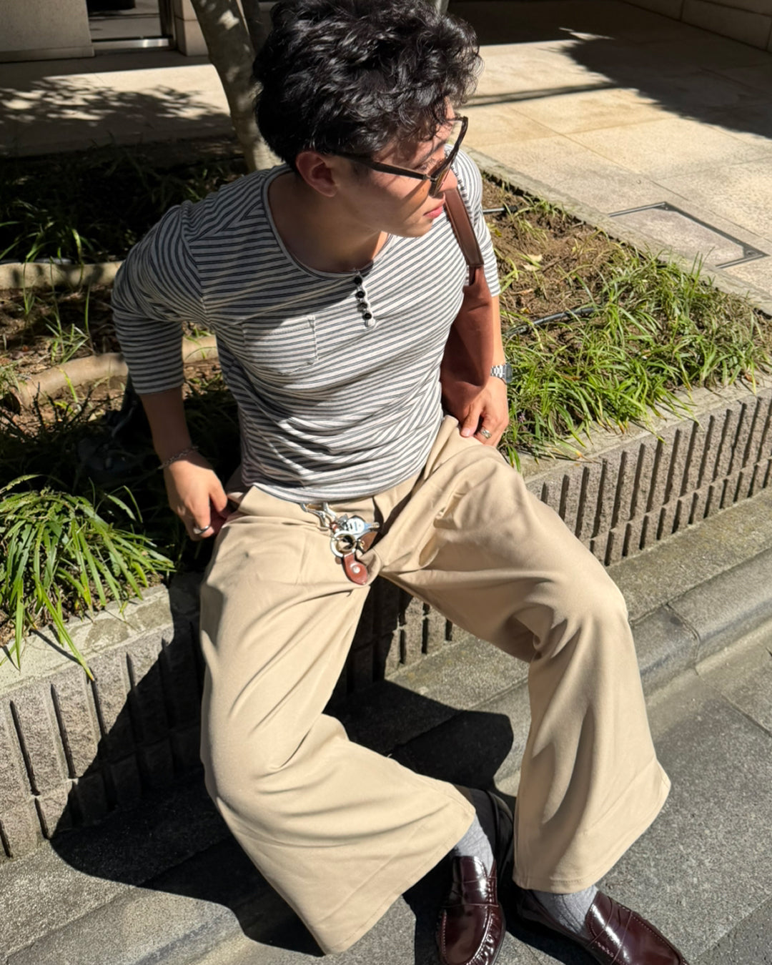 ワイドベージュスラックスパンツ FR0114